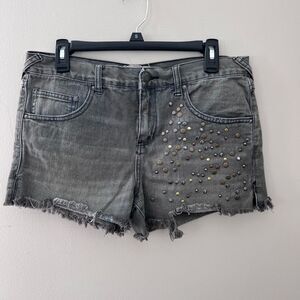 Free People Gray‎ Studded Distressed Denim Jean Shorts Mixed Metal Size 29